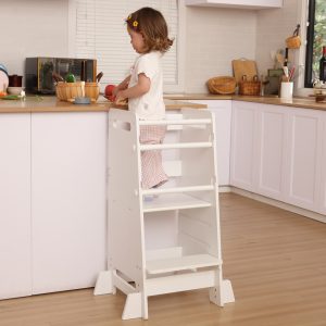 Kitchen Step Stool for Toddlers,Wiifo Adjustable Height Kids Learning Stool, Toddler Standing Tower(White)