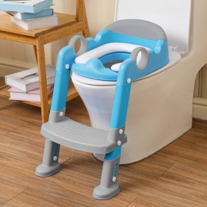 Potty Training Seat with Ladder for Toddler and Kids,Wiifo Sturdy Potty Ladder with Soft Cushion and Splash Guard for Boys and Girls(Grey Blue)