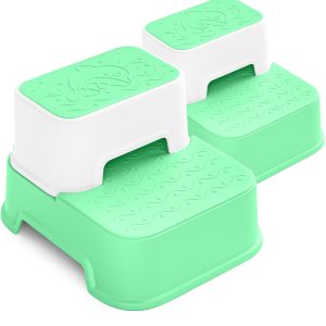 2 Step Stool for Kids (2 Packs),Toddler Stool for Bathroom Sink,Potty Training,Green